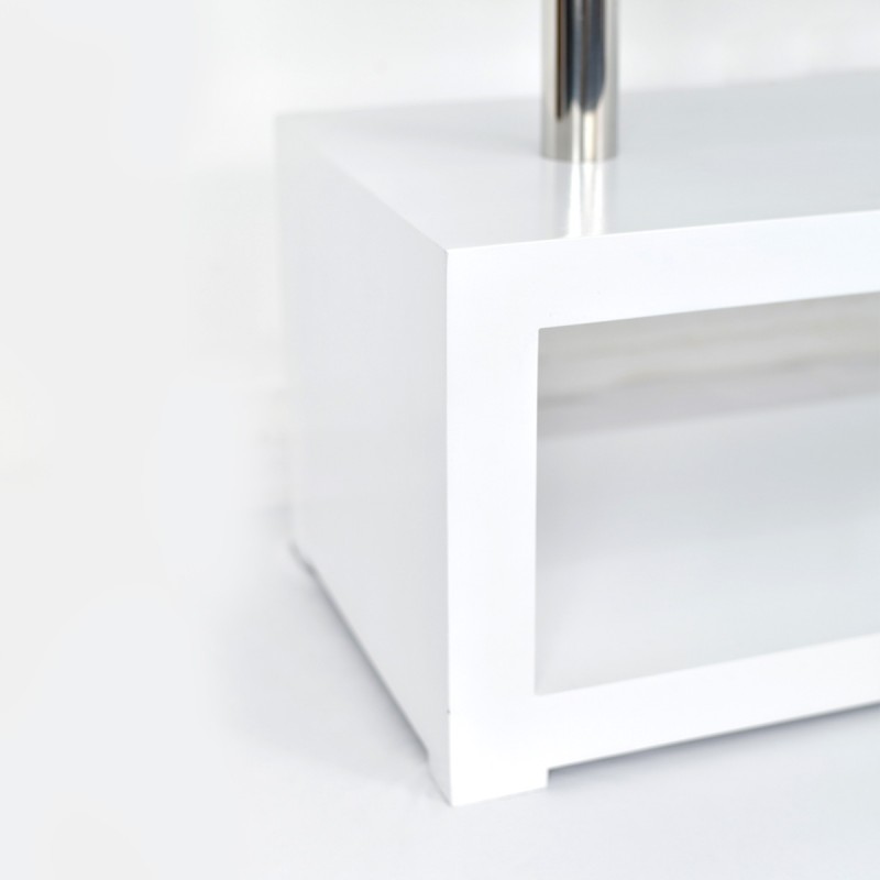 Display your TV in style with this S shaped white high gloss geometric TV stand, which accommodates most flat-screen TVs up to 50 inch. This White High Gloss Geometric TV Stand is perfect for upgrading your home to place your TV with a fresh and unique look.