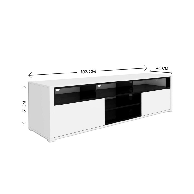 Upgrade your lounge room with this modern White & Grey High Gloss TV Unit - Large – Boxer from Neelsons, a stylish and elegant way to place your entertainment needs. Built to fit up to 70 inch TV stand, Thanks to a combination of open and concealed storage, which provides superb storage choices.