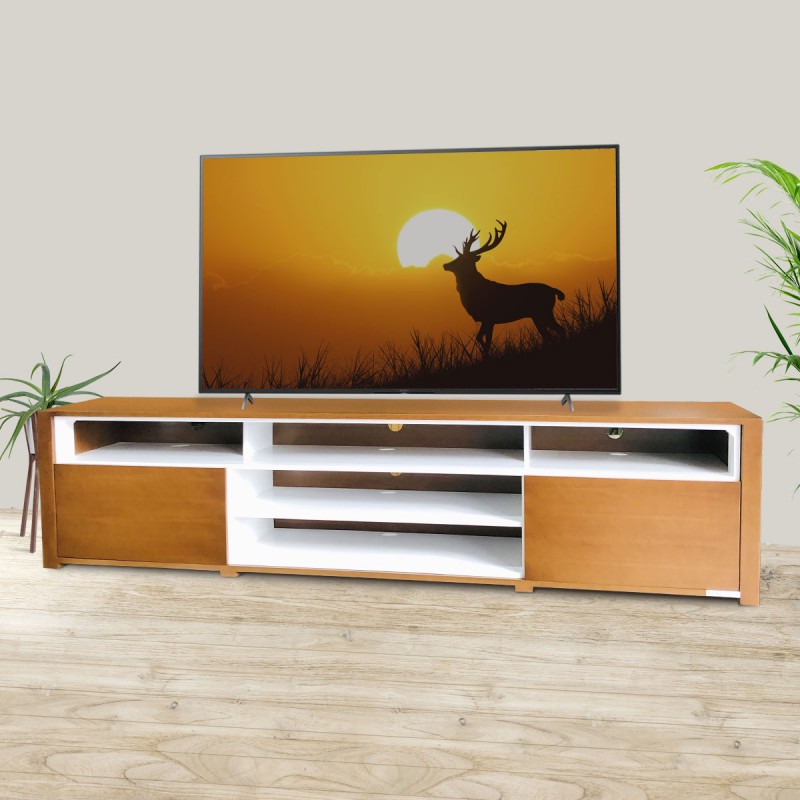 Defined by its high-gloss and clean look, this elegant TV stand instantly enhances your entertainment area in a sophisticated manner. Its white color blends flawlessly into both stylish and vibrant spaces, while its rectangular color scheme is ideal for any casual space. This durable console designed in retro style with rounded edges could be added into a contemporary living room arrangement alongside a sleek sofa and a pair of wing back armchair to form a coherent set. Enhance this model, with a sleek flat-screen TV, which would be a perfect choice for watching your favorite games.