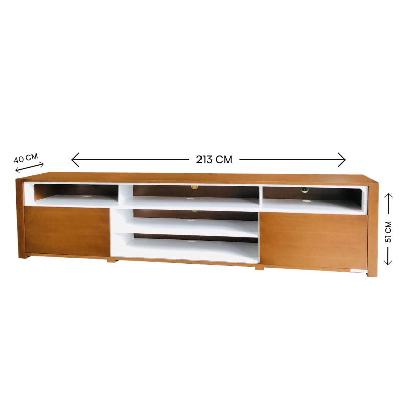 Defined by its high-gloss and clean look, this elegant TV stand instantly enhances your entertainment area in a sophisticated manner. Its white color blends flawlessly into both stylish and vibrant spaces, while its rectangular color scheme is ideal for any casual space. This durable console designed in retro style with rounded edges could be added into a contemporary living room arrangement alongside a sleek sofa and a pair of wing back armchair to form a coherent set. Enhance this model, with a sleek flat-screen TV, which would be a perfect choice for watching your favorite games.