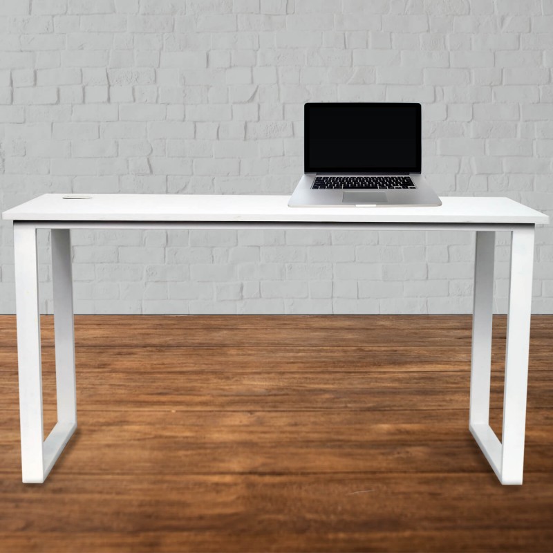Enhance your workspace with this 5ft office table featuring a durable melamine top, sturdy steel frame with crossbars, wire management hole, and level-adjustable screws. Available in Black, White, American Ash, and Teak. Perfect for home or office use!