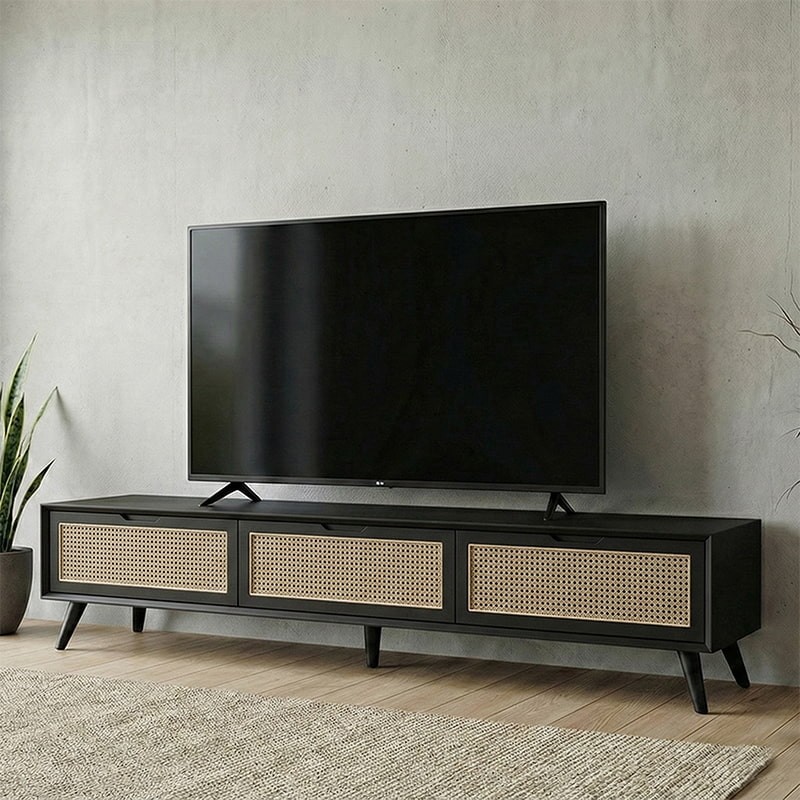 Panther Rattan Tv console | 6ft Tv console with rattan doors | rattan tv stand