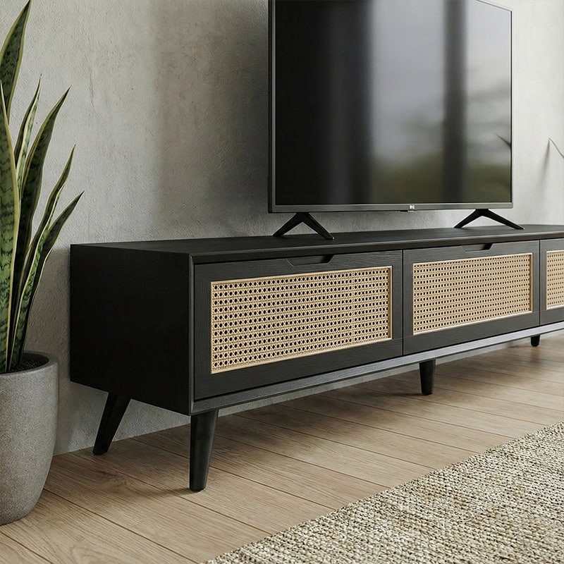 Panther Rattan Tv console | 6ft Tv console with rattan doors | rattan tv stand