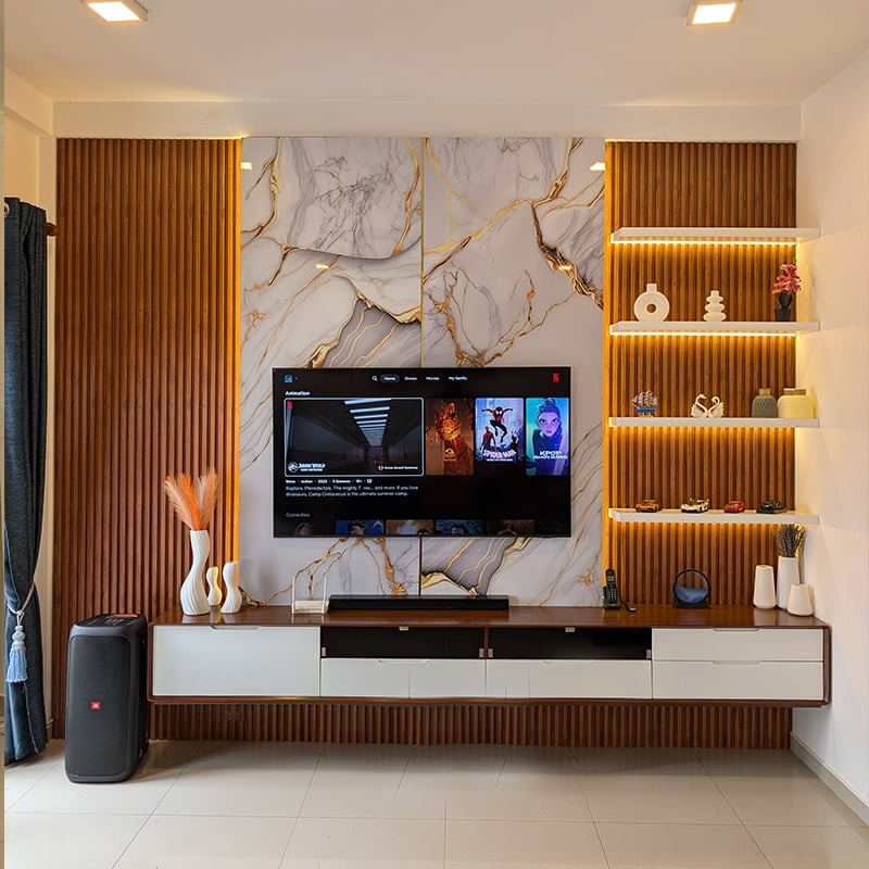 The Aura Unit | LED Backlit Entertainment Unit with Floating Shelves