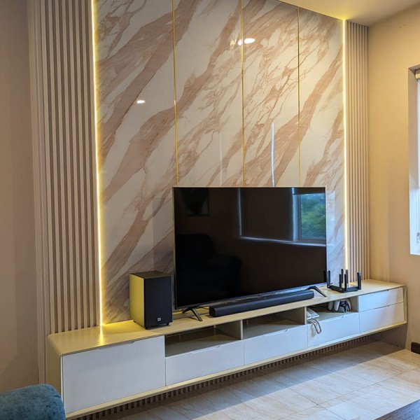 The Lux Floating TV Console with Slat Panel